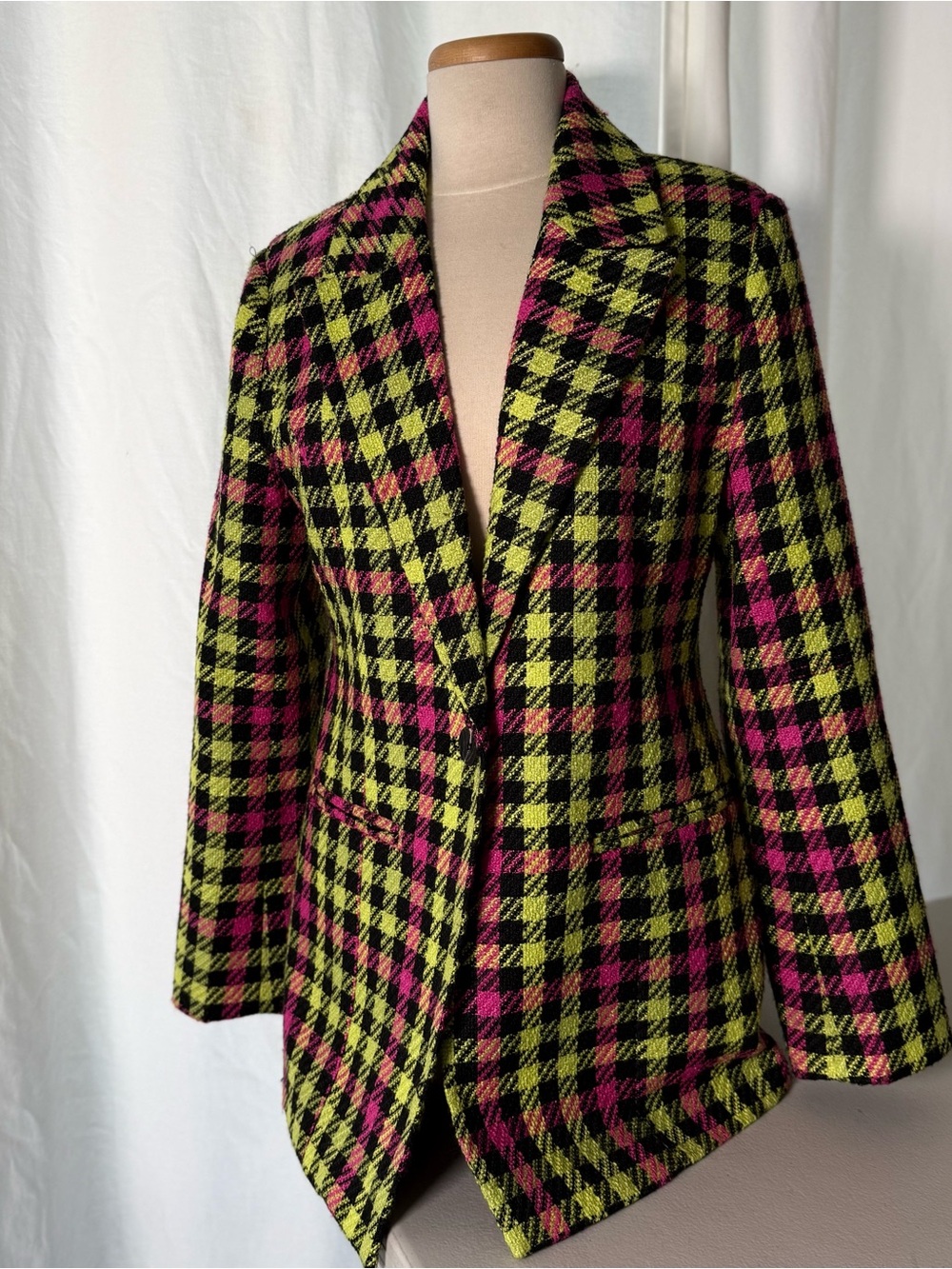 Avec Les Filles Pink, Lime & Black Plaid Blazer